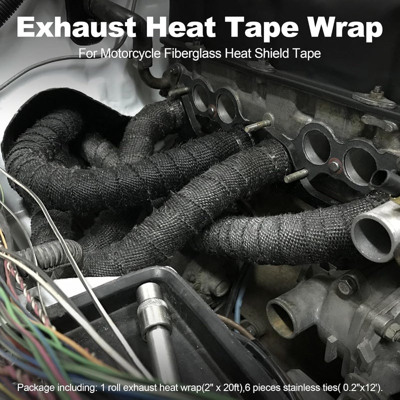 Toyitte Exhaust Heat Wrap Tape, 2" x 20' Heat Shield Tape, Black - Image 2